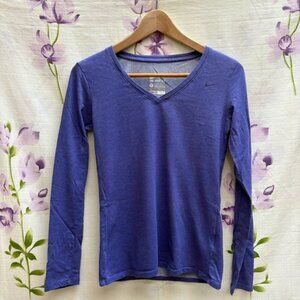 Nike Purple Dri Fit Athletic Cut Long Sleeve V Neck Active T Shirt